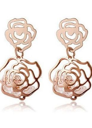🏵ювелирные позолоченные серьги розы с кристаллами, новые! арт. 8794