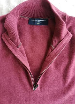 Мужской свитер из экстратонкой мериносовой шерсти на молнии темно-кораллового цвета4 фото