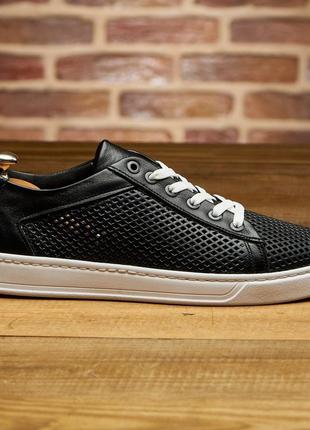 Мужские кеди кожа перфорация, чоловічі базові кеди з перфорованої шкіри