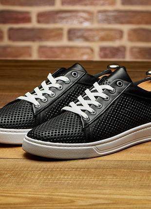 Мужские кеди кожа перфорация, чоловічі базові кеди з перфорованої шкіри