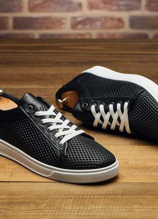 Мужские кеди кожа перфорация, чоловічі базові кеди з перфорованої шкіри