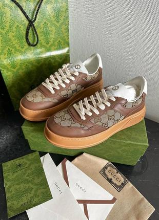 Кроссовки кеды в стиле exclusie gucci 80s bowling polo кожа коричневые