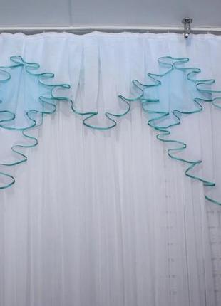 Ламбрекен на карниз 1.5 метра 093л, цвет белый с голубым