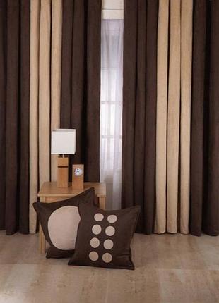 Комплект штор на тесьме "роял ", цвет коричневый с бежевым