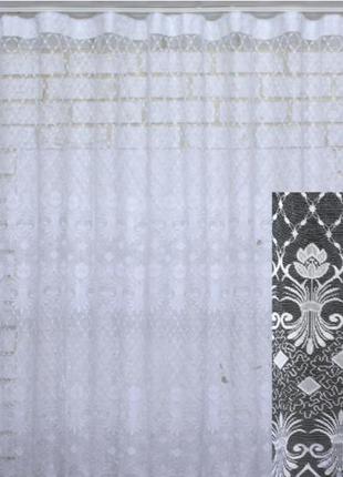 Коротка тюль, довжина 1,5 м, жаккард "jak-1". колір білий з візерунком