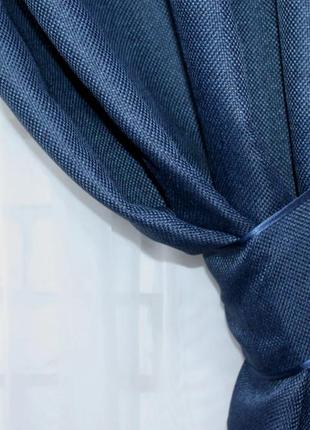 Светонепроницаемая ткань блэкаут с фактурой "лен мешковина", цвет темно-синий