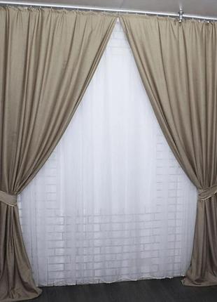 Шторная ткань под лён, тёмный беж