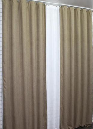 Шторы (2шт. 1,5х2,7м) из ткани блэкаут с атласной основой, коллекция "амели". цвет капучино2 фото