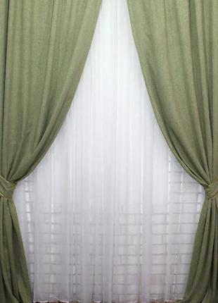Светонепроницаемая ткань блэкаут "амели" высота 2.7м. цвет зеленый3 фото