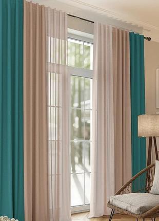 Шторы из вуали, цвет молочный, беж и бирюзовый