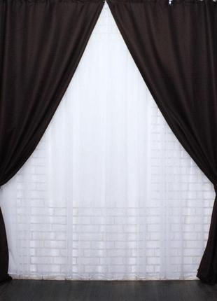 Комплект готових світлонепроникних  штор, колекція блекаут "льон мешковина", колір венге. код 291ш1 фото