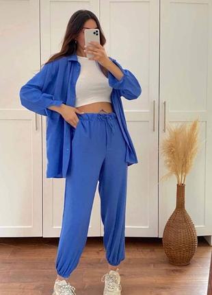 Брючный костюм льняной женский легкий летний на лето базовый нарядный ...