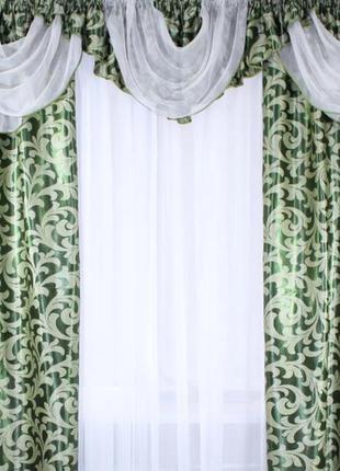 Комплект ламбрекен зі шторами "блекаут" зеленого кольору3 фото