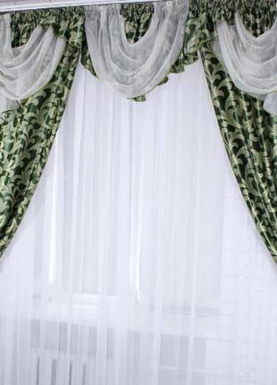 Комплект ламбрекен зі шторами "блекаут" зеленого кольору7 фото