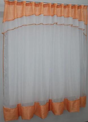 Тюль на кухню, балкон з аркою. колір персиковий з білим2 фото