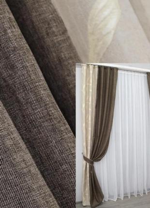 Комплект комбінованих штор (2шт. 1,5х2,7м) льон блекаут. колір світло-сірий з какао