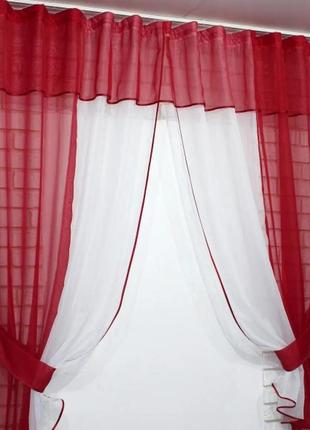 Кухонні штори (270х170см.) з ламбрекеном. колір червоний з білим