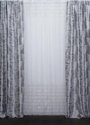 Комплект готовых штор блэкаут, "лилия". цвет серый.