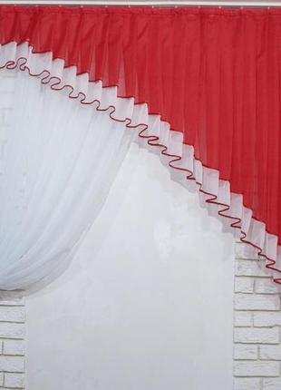 Кухонний комплект (150х170см), шторка з ламбрекеном. колір червоний з білим, на карниз 1,5-2м
