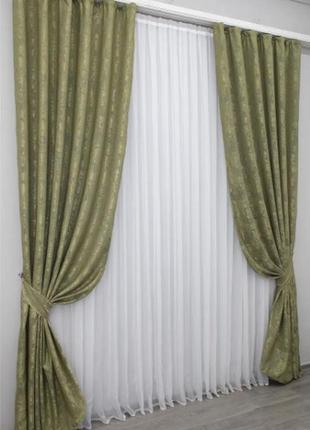 Шторна тканина жакард sultan yl колір оливковий2 фото