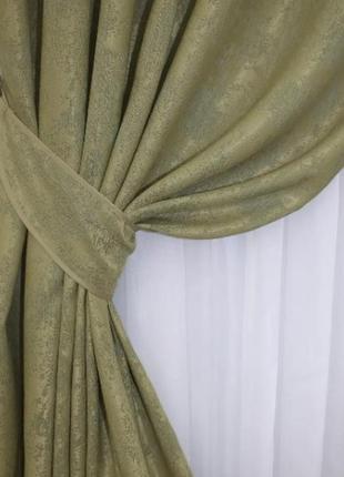 Шторна тканина жакард sultan yl колір оливковий4 фото