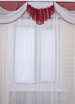 Ламбрекен 3 м "изысканный шик" цвет бордовый с белым