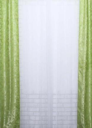 Дві готові штори з жакарду "вензель", колір салатовий (1*2,7)3 фото