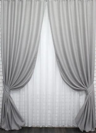 Тканина для штор льон блекаут рогожка. колір світло-сірий5 фото
