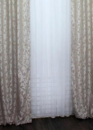 Комплект (2 шт. 1х2,7 м.) готових штор із тканини льон рогожка "вензель"3 фото