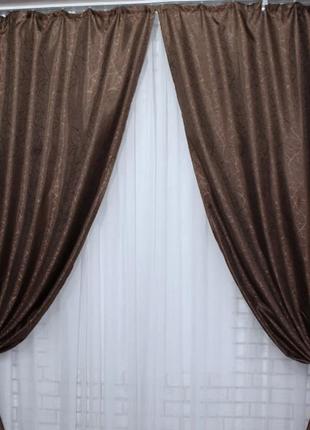 Комплект готовых жаккардовых штор "савана", цвет коричневый6 фото