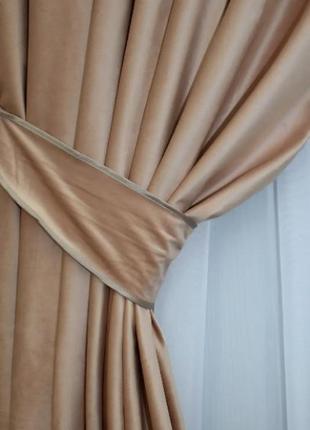 Штори в спальню, вітальню (2шт. 1,5х2,75м) із тканини велюр. колір персиковий3 фото