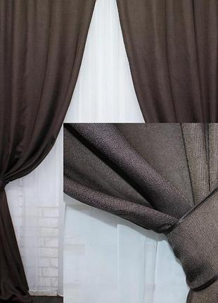 Комплект штор, (2шт.1.4х2.7м.) портьерный лен на велюровой основе. цвет венге