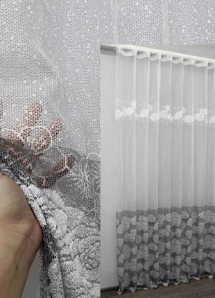 Тюль жакард "greta". колір білий з сірим