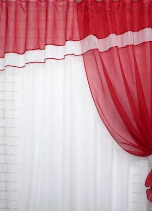 Кухонний комплект, тюль та шторка. колір червоний з білим