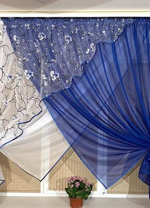 Комплект шторок сакура. цвет синий