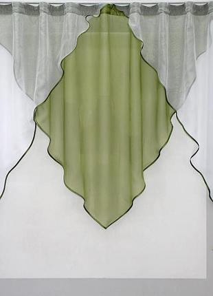 Кухонний ламбрекен (270х140см) шифон. колір оливковий з білим