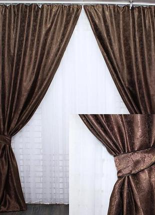 Комплект штор из жаккарда. цвет коричневый