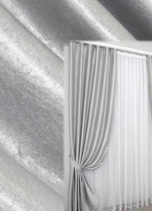 Тканина для штор блекаут-софт. колір світло-сірий8 фото