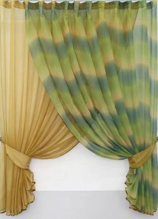 Готові шторки на кухню, балкон 330х170см "дует". колір кавовий з різнокольоровим