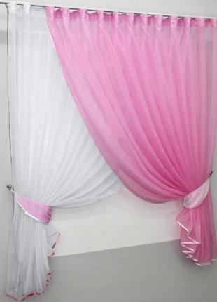 Фіранка на кухню, балкон 330х170см "дует". колір рожевий з білим