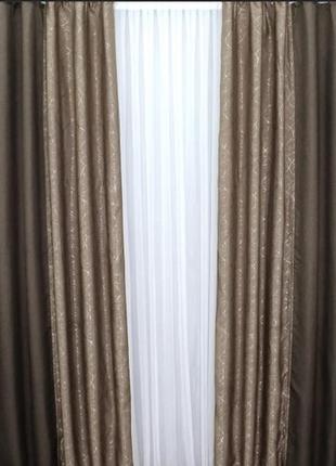 Комбіновані (2шт. 1,5х2,7м) штори з тканини льон-блекаут. колір коричневий з темно-бежевим3 фото