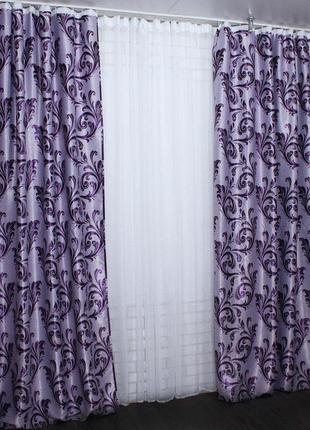 Ткань для штор блэкаут "лилия", цвет сиреневый с фиолетовым