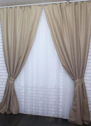 Комплект готовых штор коллекция "лен мешковина" цвет светло кофейный, код 113ш3 фото