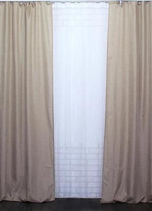 Комплект готових штор колекція "лен мішкувина" колір світло-кавовий, код 113ш2 фото
