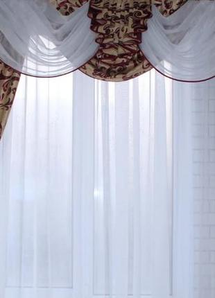Комплект штори з ламбрекеном із блекауту, колір бежевий з бордовими ліліями2 фото