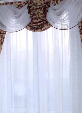 Комплект штори з ламбрекеном із блекауту, колір бежевий з бордовими ліліями4 фото