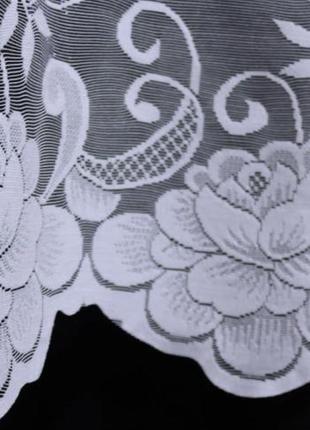 Коротка тюль, довжина 1,5 м, жаккард "jak-1". колір білий з квітами4 фото