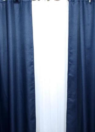 Комплект готовых светонепроницаемых штор,коллекция блэкаут "лён мешковина", цвет синий. 512ш2 фото