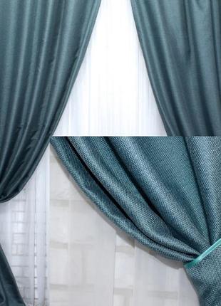 Светонепроницаемая ткань блэкаут с фактурой "лен мешковина", цвет бирюзовый2 фото