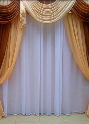 Комплект ламбрекен зі шторами "флоренція вуаль" на карниз 3 м, колір коричневий1 фото
